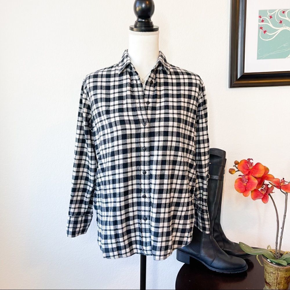 🍋 Madewell • Black & White Plaid Flannel Button Down Shirt